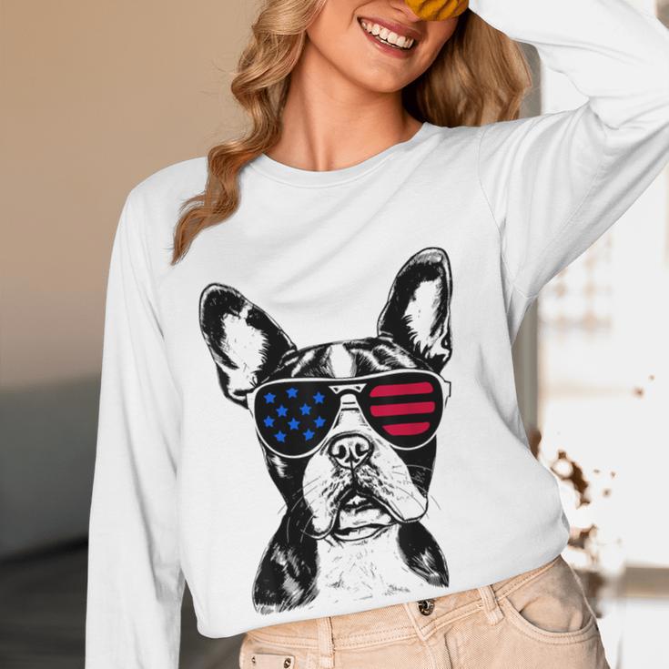 Boston Terrier Dog 4th July America USA Flag Men Women Kids Women Long Sleeve T-Shirt, novelty gifts, funny gifts