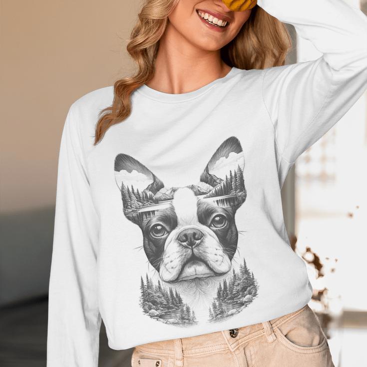 Boston Terrier Dog Bostie Nature Memorial Idea Men Women Women Long Sleeve T-Shirt, novelty gifts, funny gifts