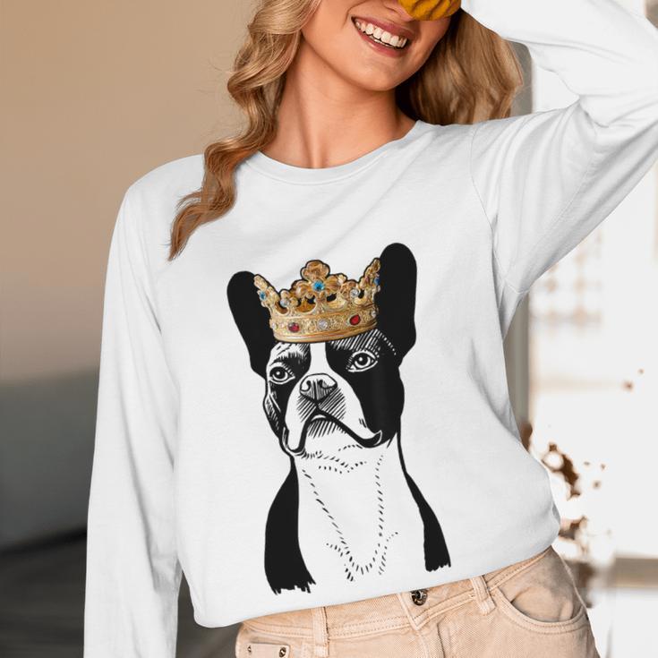Boston Terrier Dog Wearing Crown For Men Women Girls Kids Women Long Sleeve T-Shirt, novelty gifts, funny gifts