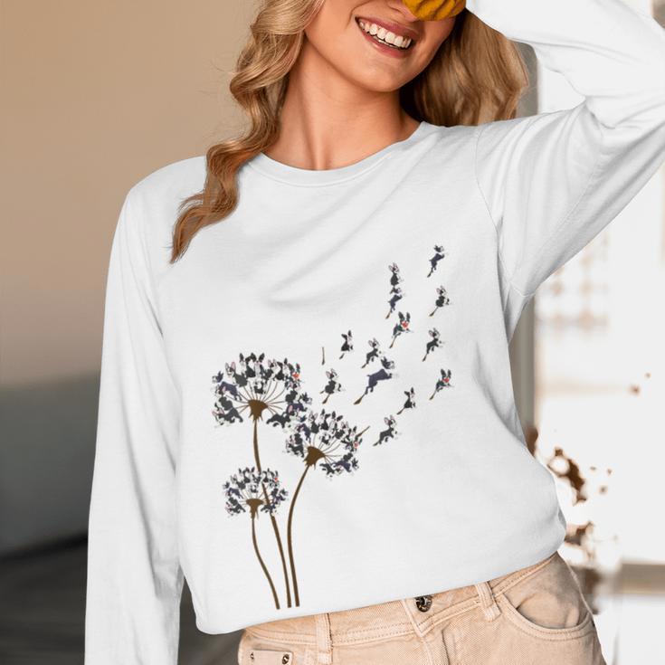 Boston Terrier Flower Fly Dandelion Dog Lover Dog Dad Women Long Sleeve T-Shirt, novelty gifts, funny gifts
