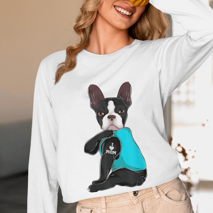 Boston Terrier I Love Mom Apparel Women Long Sleeve T-Shirt, novelty gifts, funny gifts