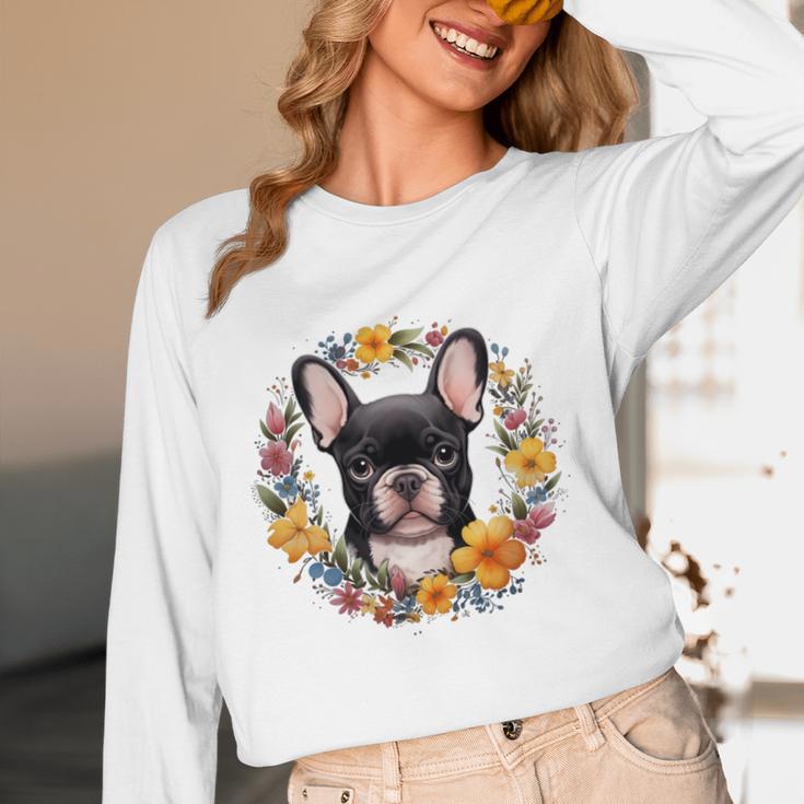 Boston Terrier Mom Floral Bostie Dog Lover Flowers Cute Women Long Sleeve T-Shirt, novelty gifts, funny gifts