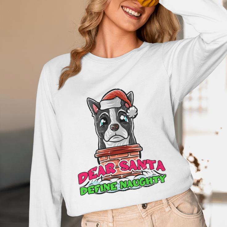 Boston Terrier Santa Claus Christmas Dog Women Long Sleeve T-Shirt, novelty gifts, funny gifts