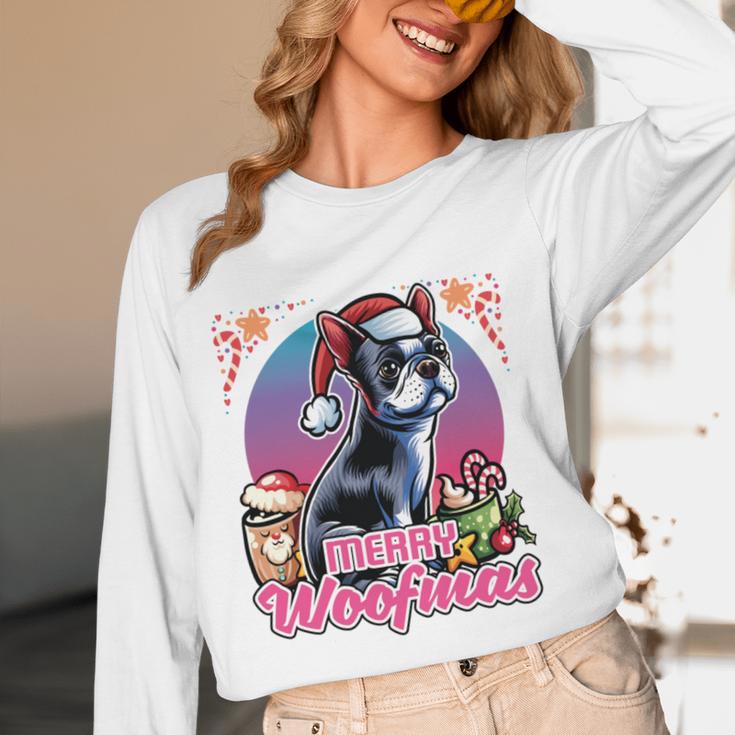 Boston Terrier Santa Claus Coffee Mug Merry Christmas Dogs Women Long Sleeve T-Shirt, novelty gifts, funny gifts