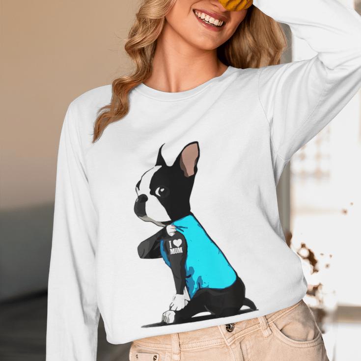 Boston Terrier Tattoos I Love Mom Women Long Sleeve T-Shirt, novelty gifts, funny gifts