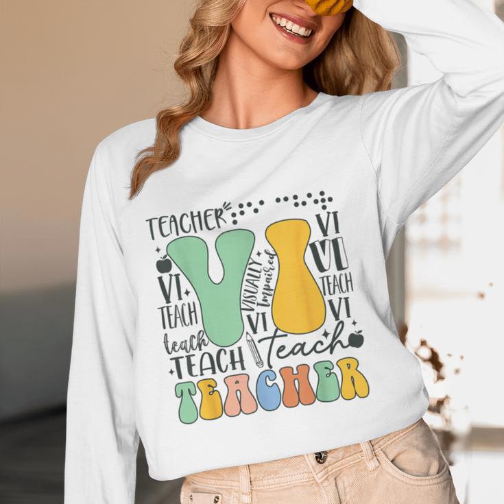 Braille Teacher Of The Visually Impaired Groovy VI Teacher Women Long Sleeve T-Shirt, novelty gifts, funny gifts Braille Teacher Of The Visually Impaired Groovy VI Teacher Women Long Sleeve T-Shirt, novelty gifts, funny gifts