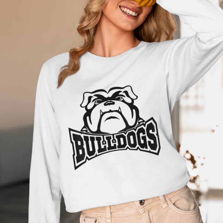 Bulldogs Teacher Student School Sports Fan Team Spirit Women Long Sleeve T-Shirt, novelty gifts, funny gifts