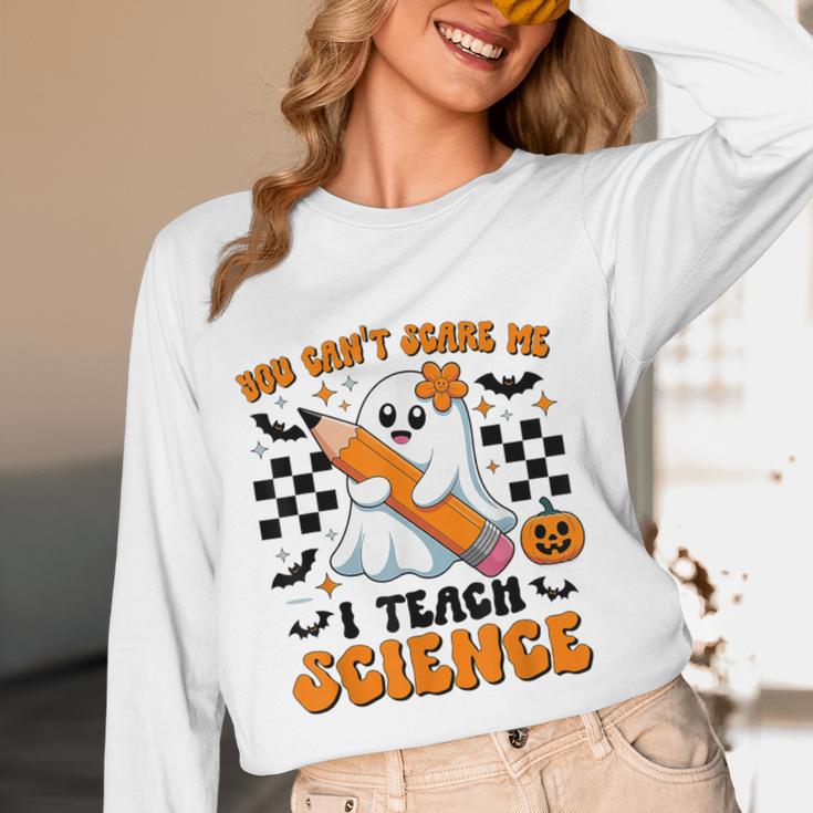 You Can't Scare Me I Teach Science Retro Teacher Halloween Women Long Sleeve T-Shirt, novelty gifts, funny gifts