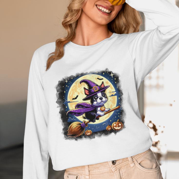 Cute Boston Terrier Halloween Costume Dog Lover Women Girls Women Long Sleeve T-Shirt, novelty gifts, funny gifts
