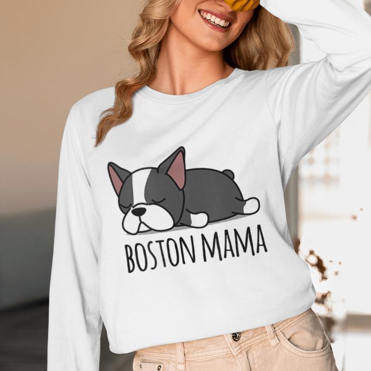 Cute Boston Terrier Boston Mama Women Long Sleeve T-Shirt, novelty gifts, funny gifts