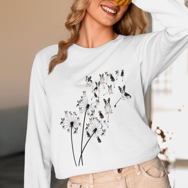 Dandelion Boston Terrier Flower Floral Bostie Tree Women Long Sleeve T-Shirt, novelty gifts, funny gifts