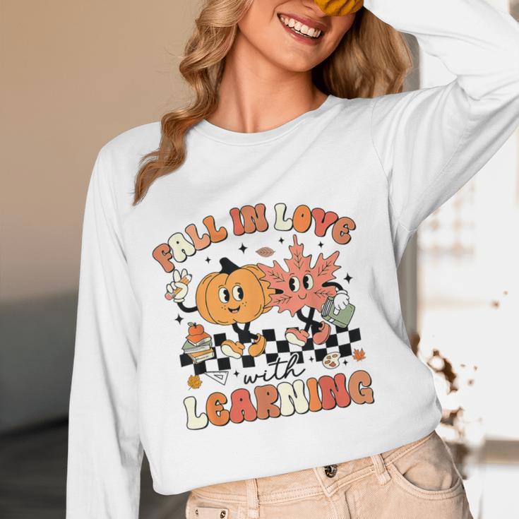 Fall In Love With Learning Teacher Retro Thanksgiving Women Long Sleeve T-Shirt, novelty gifts, funny gifts Fall In Love With Learning Teacher Retro Thanksgiving Women Long Sleeve T-Shirt, novelty gifts, funny gifts