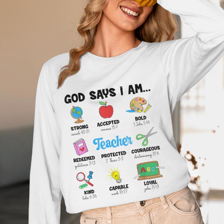 God Says Im Teacher Christian Back To School Religious Women Long Sleeve T-Shirt, novelty gifts, funny gifts God Says Im Teacher Christian Back To School Religious Women Long Sleeve T-Shirt, novelty gifts, funny gifts
