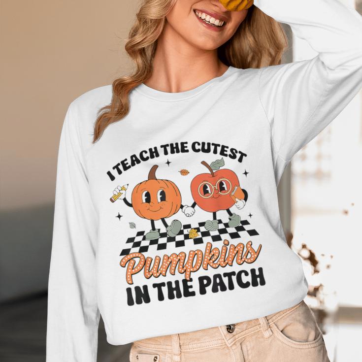 Groovy I Teach The Cutest Pumpkins In The Patch For Teacher Women Long Sleeve T-Shirt, novelty gifts, funny gifts Groovy I Teach The Cutest Pumpkins In The Patch For Teacher Women Long Sleeve T-Shirt, novelty gifts, funny gifts