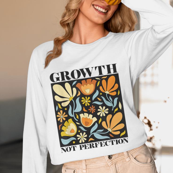 Growth Not Perfection Abstract Florals SPED Teacher Women Long Sleeve T-Shirt, novelty gifts, funny gifts