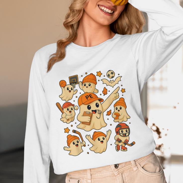 Halloween PE Teacher Costume Ghost Physical Education Women Long Sleeve T-Shirt, novelty gifts, funny gifts Halloween PE Teacher Costume Ghost Physical Education Women Long Sleeve T-Shirt, novelty gifts, funny gifts