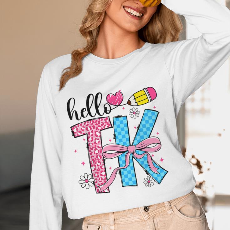 Hello TK Transitional Kindergarten Back To School Teacher Women Long Sleeve T-Shirt, novelty gifts, funny gifts