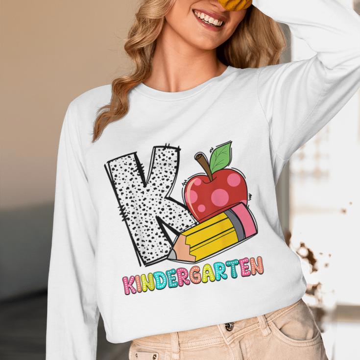 K Is For Kindergarten Teacher Pencil Apple Back To School Women Long Sleeve T-Shirt, novelty gifts, funny gifts K Is For Kindergarten Teacher Pencil Apple Back To School Women Long Sleeve T-Shirt, novelty gifts, funny gifts