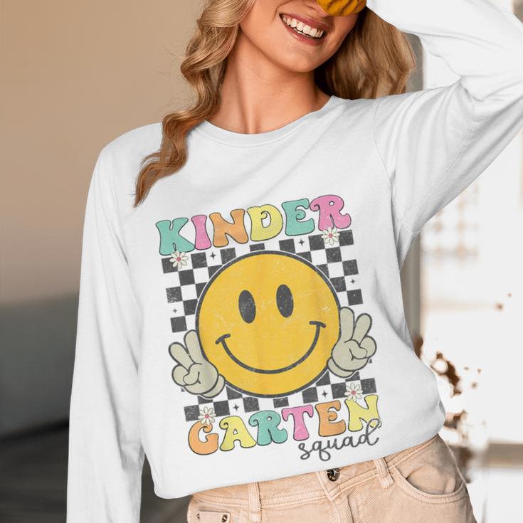 Kindergarten Squad Smile Face Teachers Kids Back To School Women Long Sleeve T-Shirt, novelty gifts, funny gifts