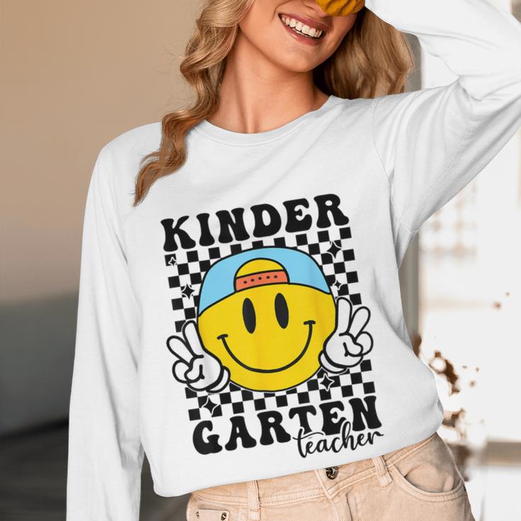Kindergarten Teacher Hippie Smile Face Back School Women Long Sleeve T-Shirt, novelty gifts, funny gifts Kindergarten Teacher Hippie Smile Face Back School Women Long Sleeve T-Shirt, novelty gifts, funny gifts