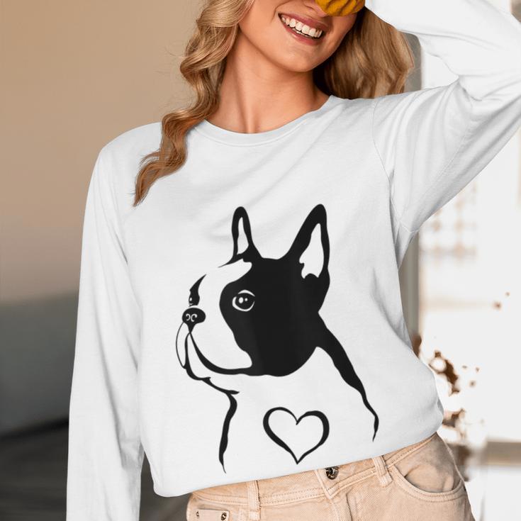 I Love My Boston Terrier Dog With Heart Women Long Sleeve T-Shirt, novelty gifts, funny gifts