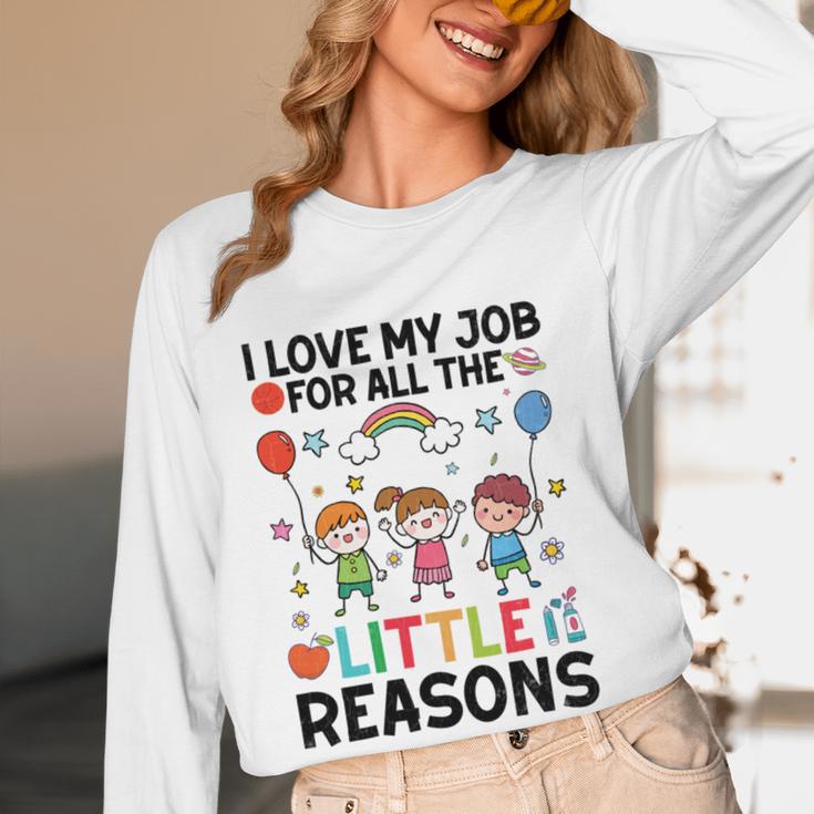 Love Job For Little Reasons Daycare Teacher Graphic Women Long Sleeve T-Shirt, novelty gifts, funny gifts Love Job For Little Reasons Daycare Teacher Graphic Women Long Sleeve T-Shirt, novelty gifts, funny gifts