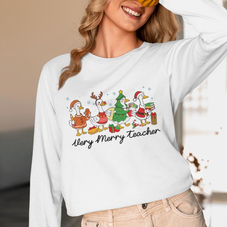 Very Merry Teacher Christmas Goose Silly Holiday Party Women Long Sleeve T-Shirt, novelty gifts, funny gifts