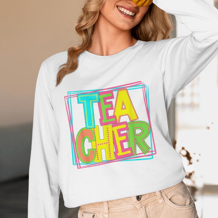 Neon Retro Teacher Cute Teacher Team New Teacher Back To Sch Women Long Sleeve T-Shirt, novelty gifts, funny gifts