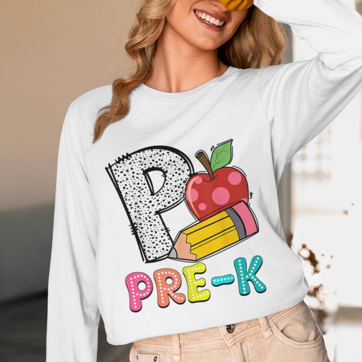 P Is For Pre-K Teacher Pencil Apple Back To School Women Long Sleeve T-Shirt, novelty gifts, funny gifts P Is For Pre-K Teacher Pencil Apple Back To School Women Long Sleeve T-Shirt, novelty gifts, funny gifts