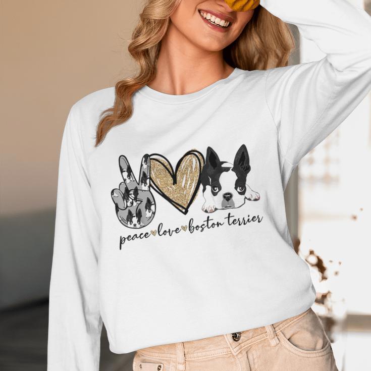 Peace Love Boston Terrier Boston Terrier Lover Dog Mom Women Long Sleeve T-Shirt, novelty gifts, funny gifts