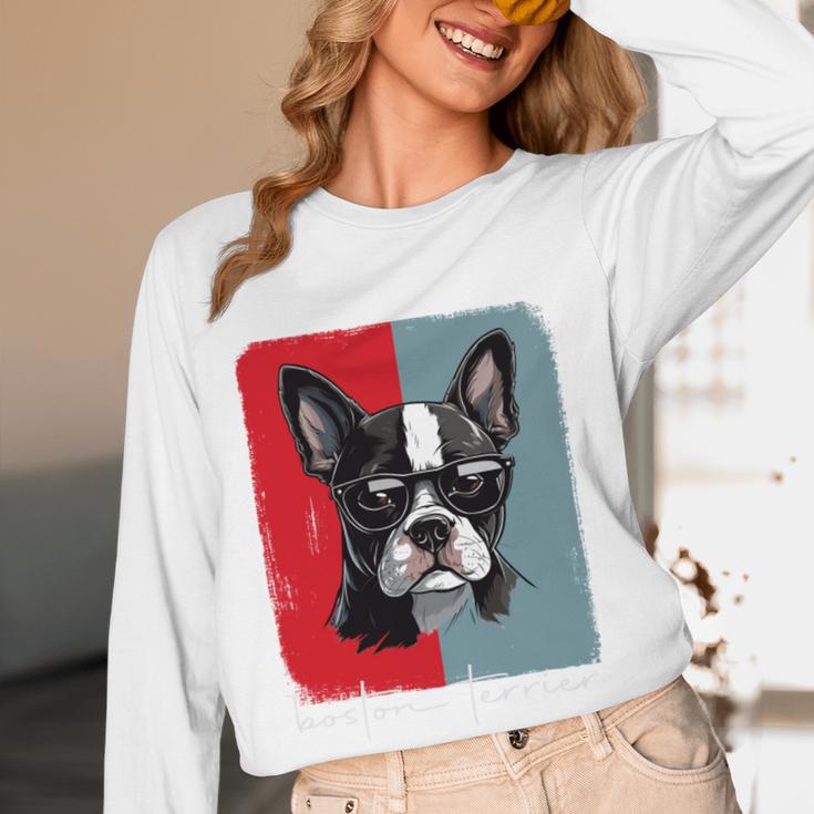 Retro Boston Terrier Dog Lover Bostie Mom Dad Dog Owner Women Long Sleeve T-Shirt, novelty gifts, funny gifts