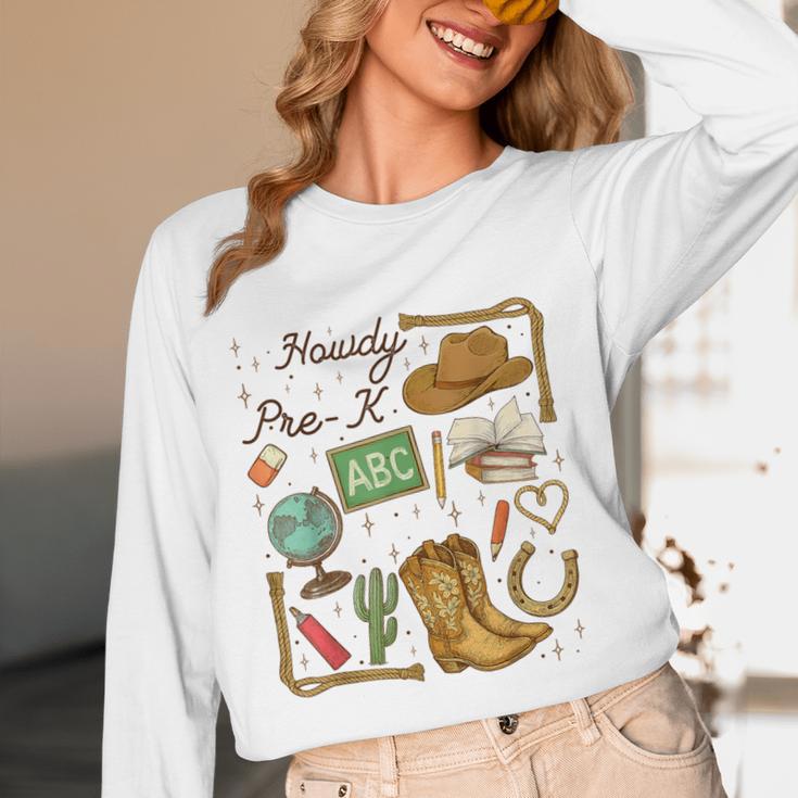 Retro Howdy Pre-K Back To School Western Teacher Women Long Sleeve T-Shirt, novelty gifts, funny gifts Retro Howdy Pre-K Back To School Western Teacher Women Long Sleeve T-Shirt, novelty gifts, funny gifts