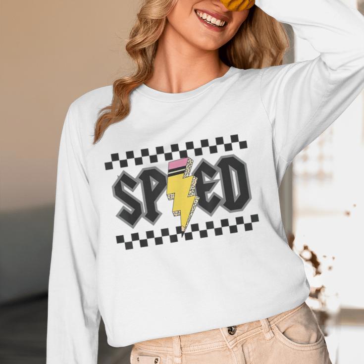 Retro SPED Teacher Pencil Lightning Bolt Back To School Women Long Sleeve T-Shirt, novelty gifts, funny gifts Retro SPED Teacher Pencil Lightning Bolt Back To School Women Long Sleeve T-Shirt, novelty gifts, funny gifts