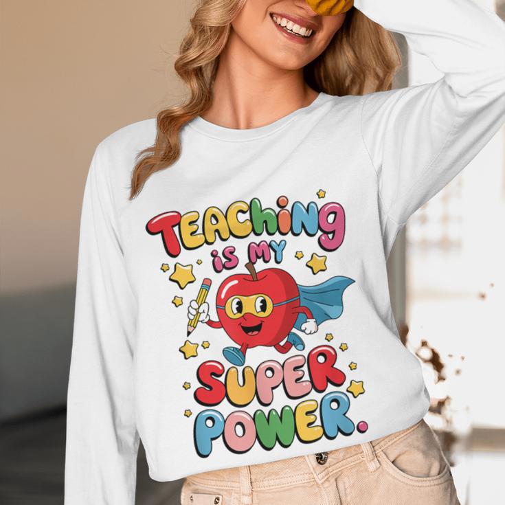 Retro Teaching Is My Superpower Apple Teacher Appreciation Women Long Sleeve T-Shirt, novelty gifts, funny gifts Retro Teaching Is My Superpower Apple Teacher Appreciation Women Long Sleeve T-Shirt, novelty gifts, funny gifts