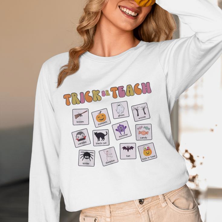 Retro Trick Or Treat Halloween Special Education Teacher Women Long Sleeve T-Shirt, novelty gifts, funny gifts
