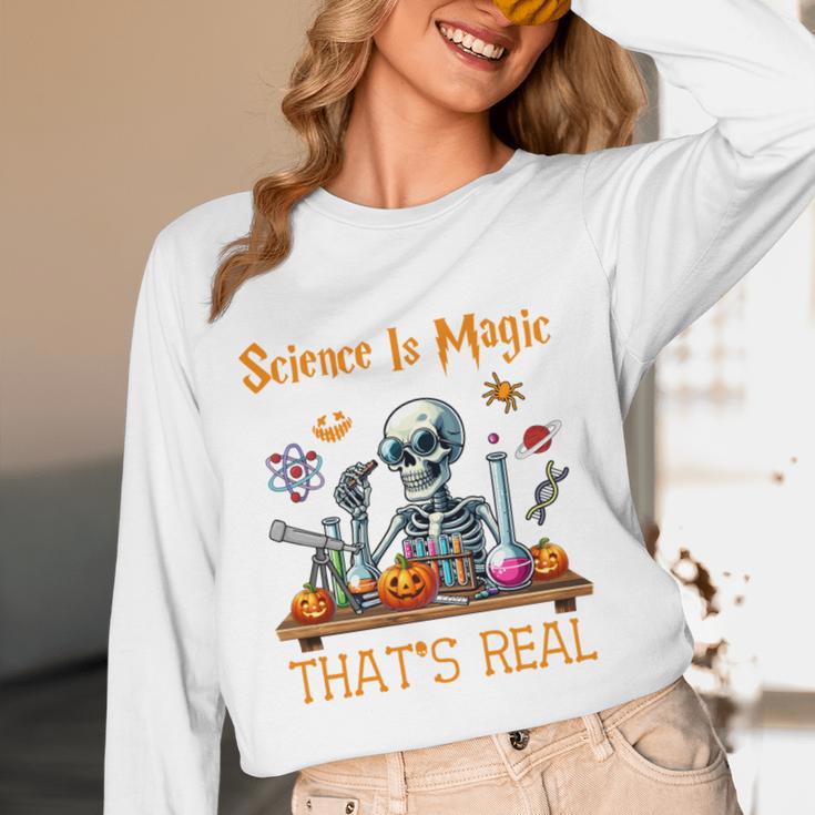 Science Is Magic Halloween Skeleton Students Teacher Women Long Sleeve T-Shirt, novelty gifts, funny gifts