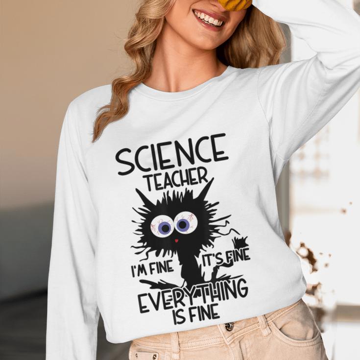 Science Teacher Appreciation Merch -Adults -Youth Grey Classic Fit Modern Science Theme Cartoon Women Long Sleeve T-Shirt, novelty gifts, funny gifts