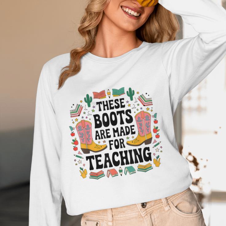 These Boots Are Made Teaching Western Cowboy Teacher Women Long Sleeve T-Shirt, novelty gifts, funny gifts