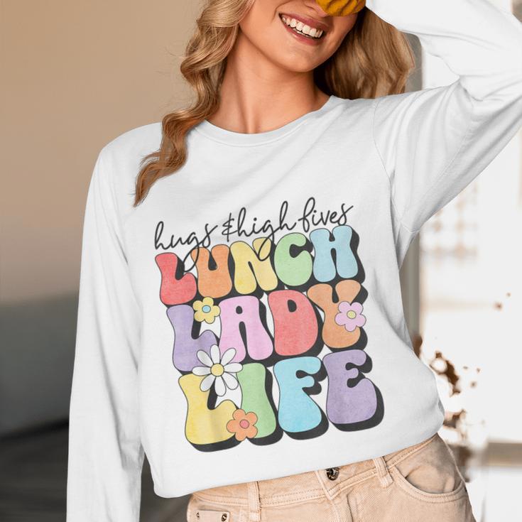 Soul Bleach Teacher Staff First Day Of School Last Hugs & High Fives Lunch Lady Vibes Blue Classic Fit Women Long Sleeve T-Shirt, novelty gifts, funny gifts Soul Bleach Teacher Staff First Day Of School Last Hugs & High Fives Lunch Lady Vibes Blue Classic Fit Women Long Sleeve T-Shirt, novelty gifts, funny gifts