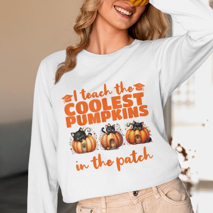 I Teach The Cutest Pumpkins Halloween Teacher Cat Lover Women Long Sleeve T-Shirt, novelty gifts, funny gifts I Teach The Cutest Pumpkins Halloween Teacher Cat Lover Women Long Sleeve T-Shirt, novelty gifts, funny gifts