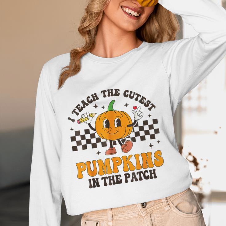 I Teach The Cutest Pumpkins In The Patch Groovy Teacher Fall Women Long Sleeve T-Shirt, novelty gifts, funny gifts
