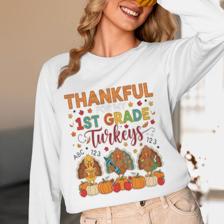 Teach Thanksgiving Teacher Thankful For My 1st Grade Turkeys Women Long Sleeve T-Shirt, novelty gifts, funny gifts