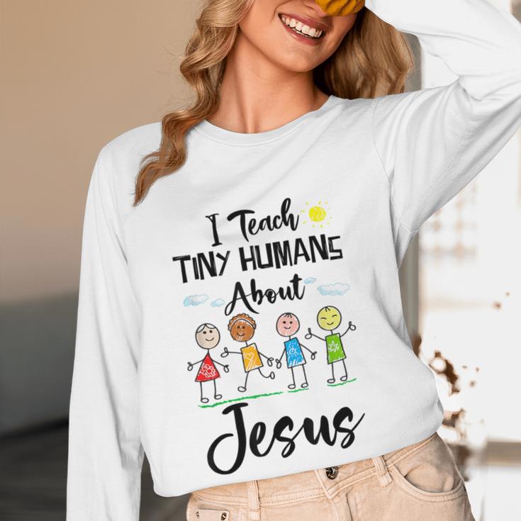I Teach Tiny Humans About Jesus Sunday School Teacher Women Long Sleeve T-Shirt, novelty gifts, funny gifts I Teach Tiny Humans About Jesus Sunday School Teacher Women Long Sleeve T-Shirt, novelty gifts, funny gifts