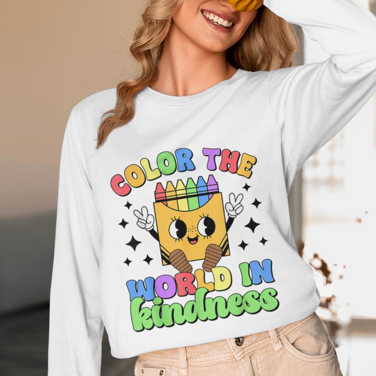 Teacher Back To School Color In Kindness Crayon Pencil Women Long Sleeve T-Shirt, novelty gifts, funny gifts