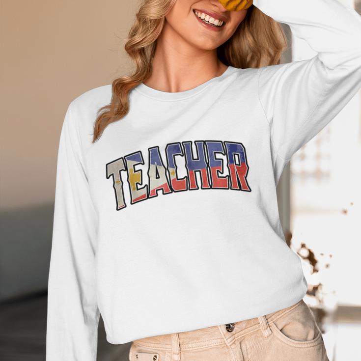 Teacher Filipino Vintage Heritage DNA Flag Women Long Sleeve T-Shirt, novelty gifts, funny gifts Teacher Filipino Vintage Heritage DNA Flag Women Long Sleeve T-Shirt, novelty gifts, funny gifts