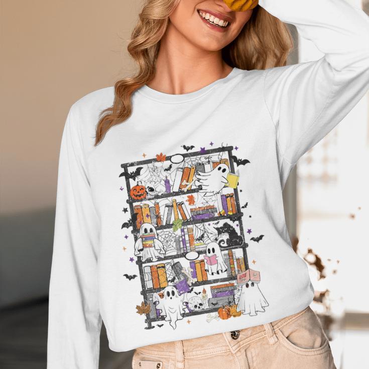 Teacher Library Ghost Reading Book Halloween Cat Women Long Sleeve T-Shirt, novelty gifts, funny gifts Teacher Library Ghost Reading Book Halloween Cat Women Long Sleeve T-Shirt, novelty gifts, funny gifts