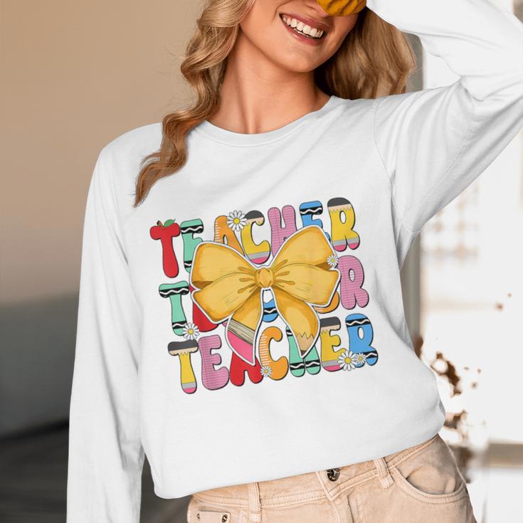 Teacher Pencil Coquette Bow Back To School Teacher Women Long Sleeve T-Shirt, novelty gifts, funny gifts Teacher Pencil Coquette Bow Back To School Teacher Women Long Sleeve T-Shirt, novelty gifts, funny gifts