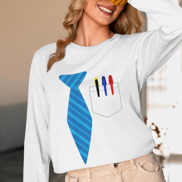 Teacher Tie & Pocket Protector Costume School Women Long Sleeve T-Shirt, novelty gifts, funny gifts