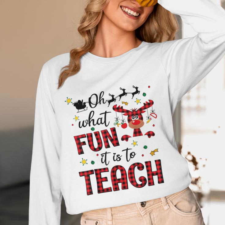 Teachers Oh What Fun It Is To Teach Cute Red Plaid Reindeer Women Long Sleeve T-Shirt, novelty gifts, funny gifts Teachers Oh What Fun It Is To Teach Cute Red Plaid Reindeer Women Long Sleeve T-Shirt, novelty gifts, funny gifts