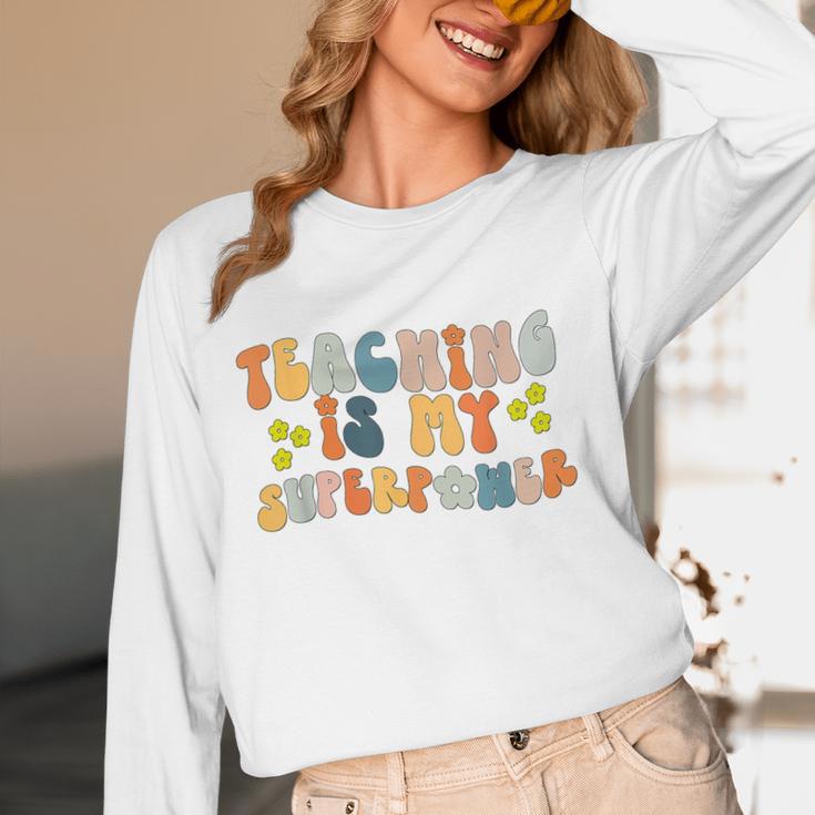 Teaching Is My Superpower Vintage Groovy University Teacher Women Long Sleeve T-Shirt, novelty gifts, funny gifts Teaching Is My Superpower Vintage Groovy University Teacher Women Long Sleeve T-Shirt, novelty gifts, funny gifts